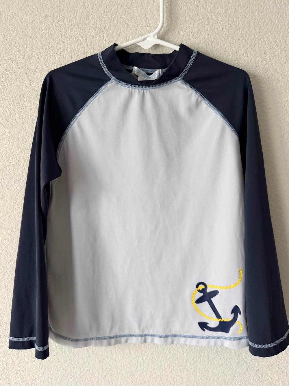 Janie and Jack Boys Rash Guard Swim Shirt Sz 5 Navy White Anchor Nautical UPF